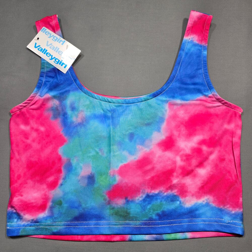 Valley Girl Blue Pink Tie Dye Tank NEW Crop Scoop Neck Sporty Women's Size S Top
